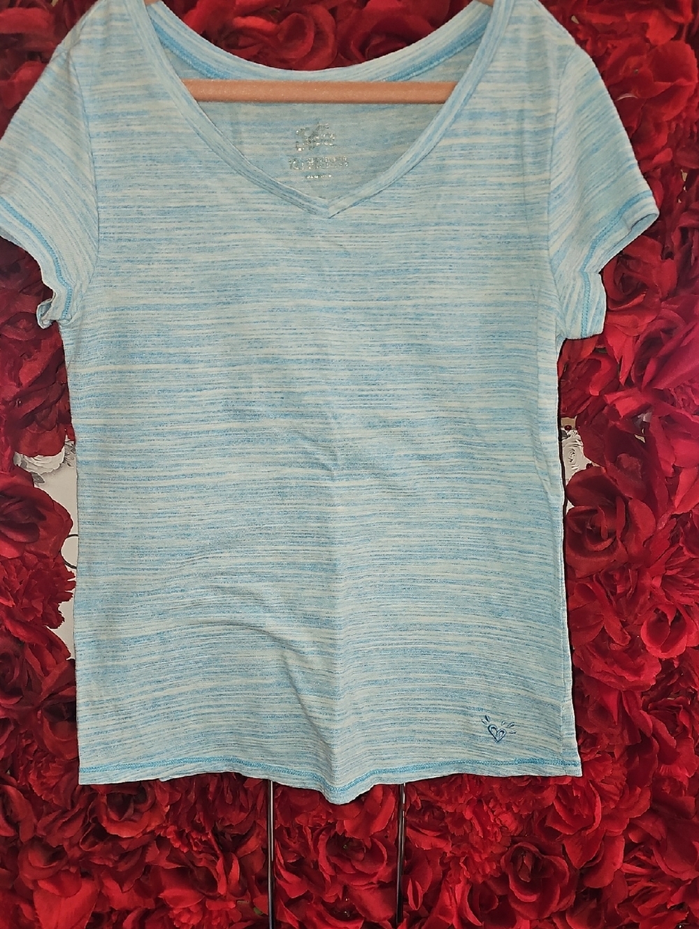 Justice Light Blue Heathered V-Neck Tee Size 12